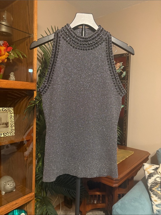 Grace Elements Tops - Grace Elements Sparkle Beaded Mock Neck Tank - Black